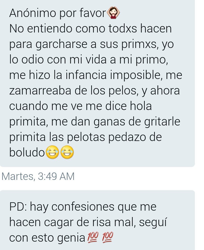 ReConfesiones's tweet photo. Jaja yo tengo solo un primo y por problemas familiares no me doy con él, gracias!😚 #ReConfesiones https://t.co/h5WbqcnwfO