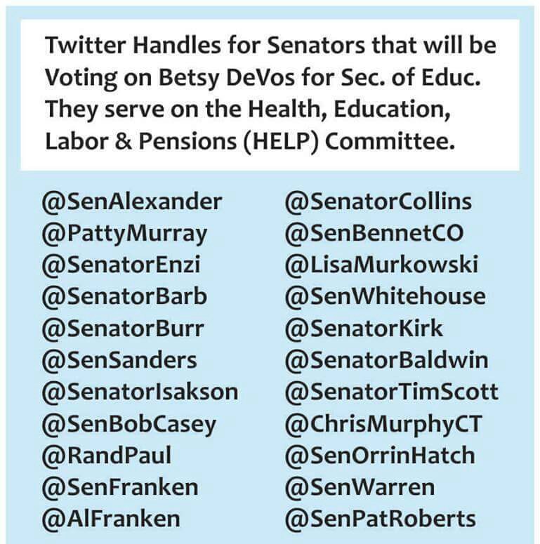 trekkerteach12's tweet photo. We've all been contacting @GOPHELP &amp; @HELPCmteDems everyday telling them to vote NO on #BetsyDeVos, right?
#DumpDevos
#DefendPublicEd
#TBATs https://t.co/nvFvVYXGtY