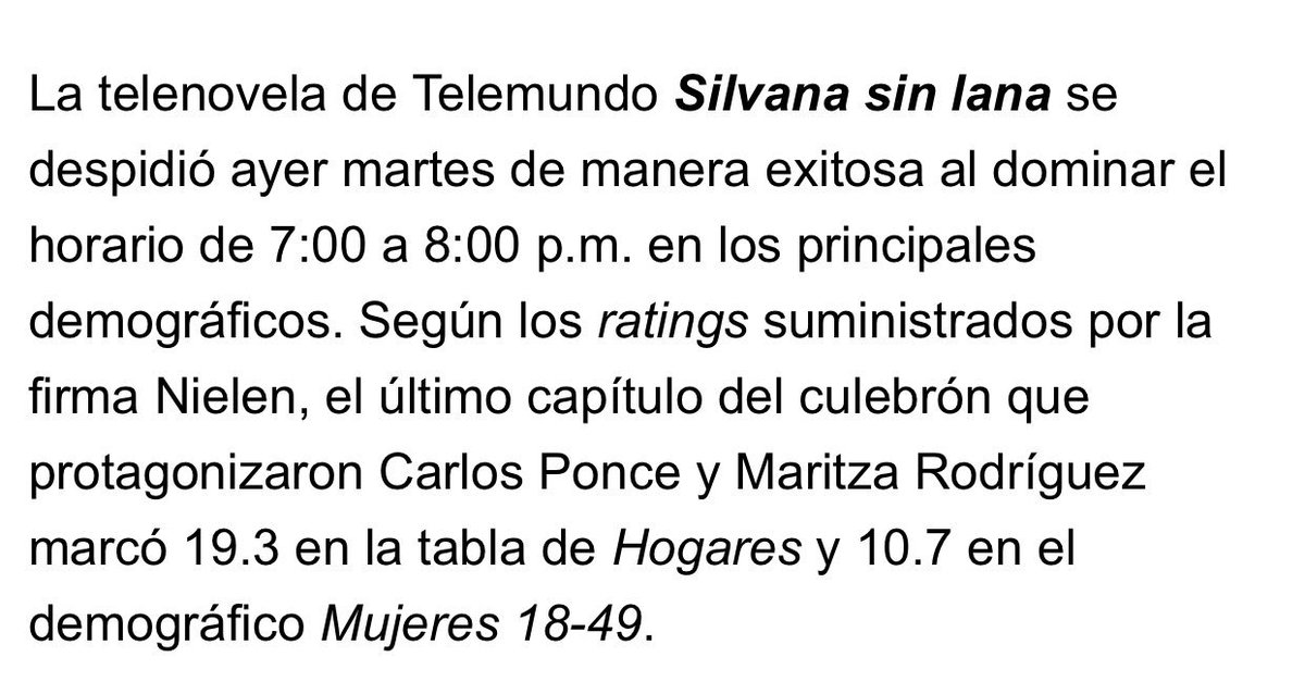 FansMarcelaG's tweet photo. Rating del final de @SilvanaTLMD en Puerto Rico https://t.co/lvyoY9tJtC