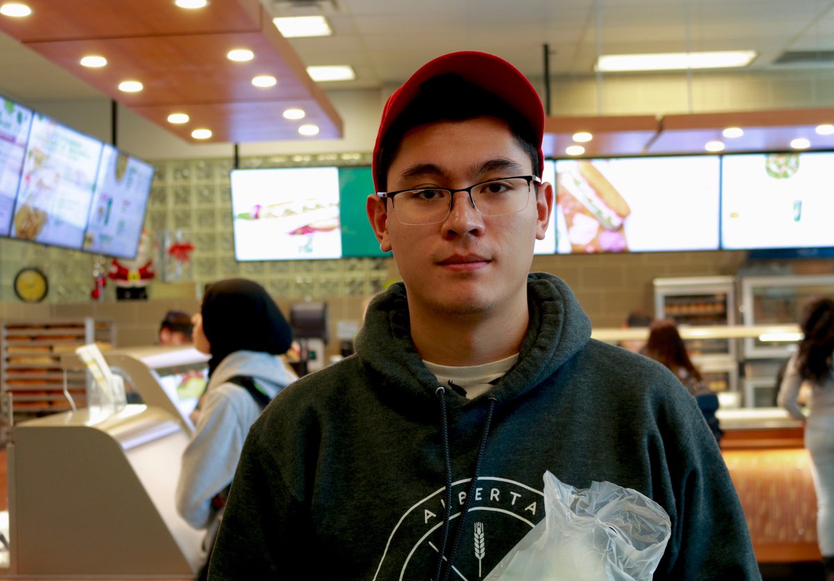 TeamSPMD's tweet photo. 1st year Science and Engineering student Kevin B. enjoys @MacEwanU Subway location because it's convenient. #BCSC202B #TeamSPMD https://t.co/rcRPV1i9lv
