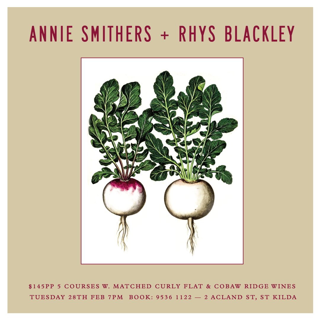 For the first time, Annie Smithers of @duFermier joins Circa's Rhys Blackley, Feb 28. Book via events@circa.com.au. #CircaThePrince