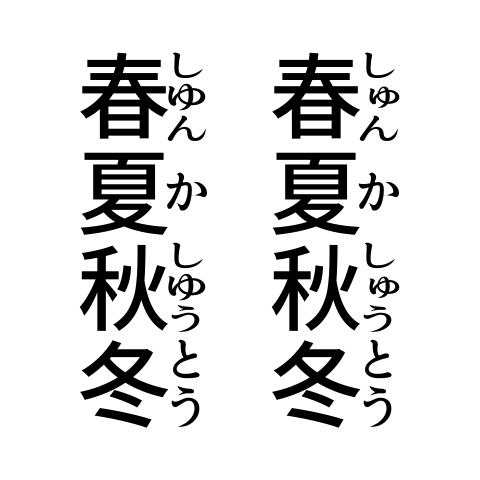 おたもん ルビ活字には拗音 撥音が無かったからだとか 小さい文字は読みにくいからだとか 理由はハッキリしないけれど ルビ には小文字を使わないというルール 画像左 がある けど今日見た漫画が画像右になっていて気になった 別に右でも間違いでは