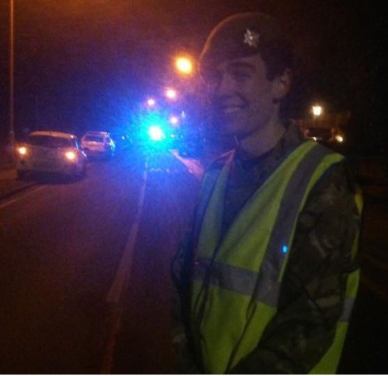 Cdt LCpl from 3Coy Beds&amp;HertsACF spotted assisting Police at an RTA on his way home from a parade night last night!