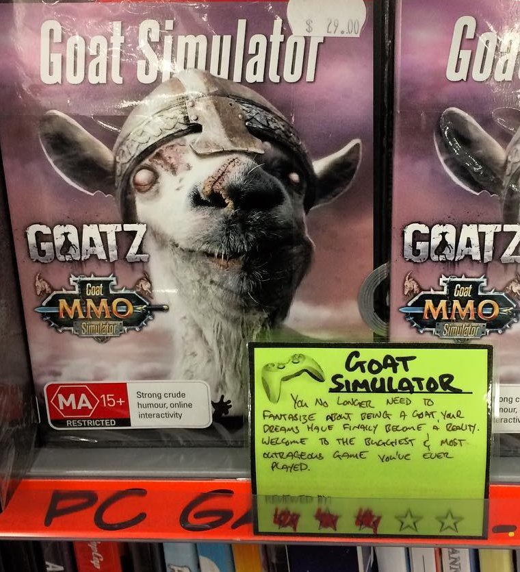jb_reviews's tweet photo. Goat Simulator • For those who are bored of farming and shooting people in the face. https://t.co/MRzDY75mNl https://t.co/lKV9LpRaeE