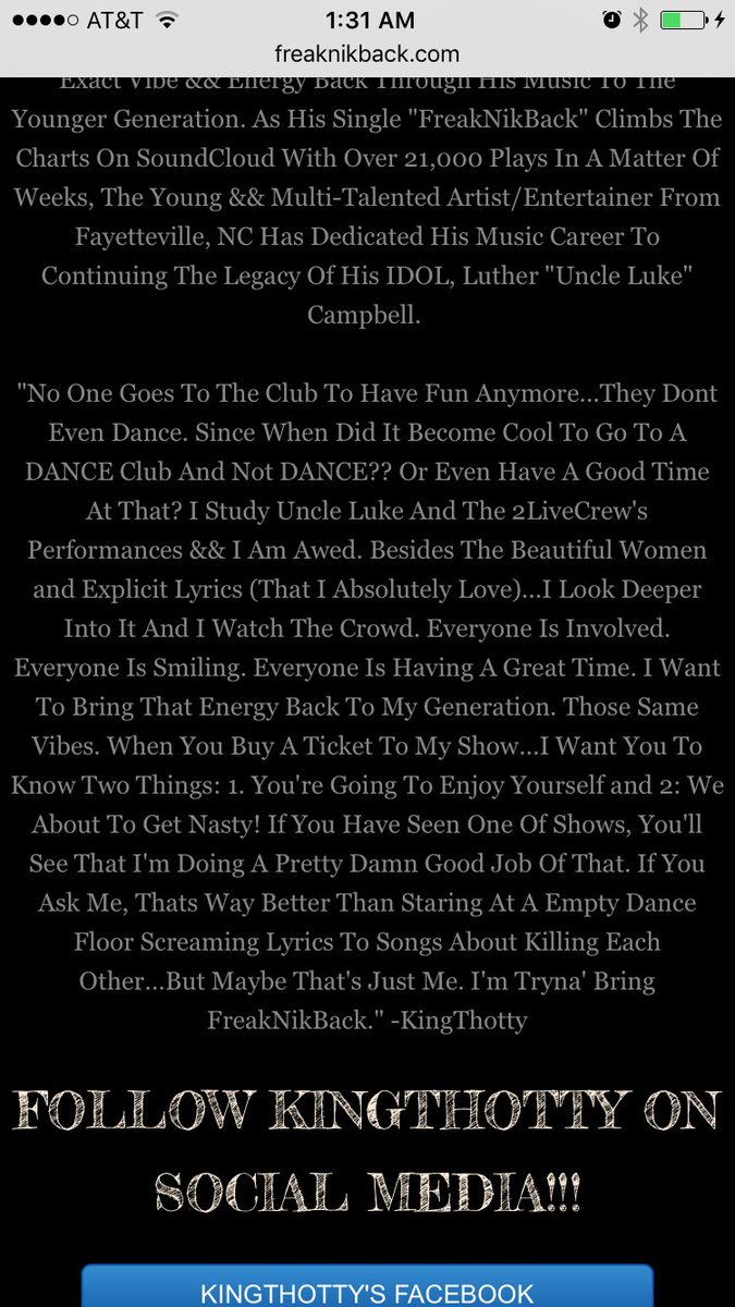 Had To Show My Idol <a href="/unclelukereal1/">Luther Luke Campbell</a> RESPECT in my mini bio on my Website. Check out the site for me. FreakNikBack.com