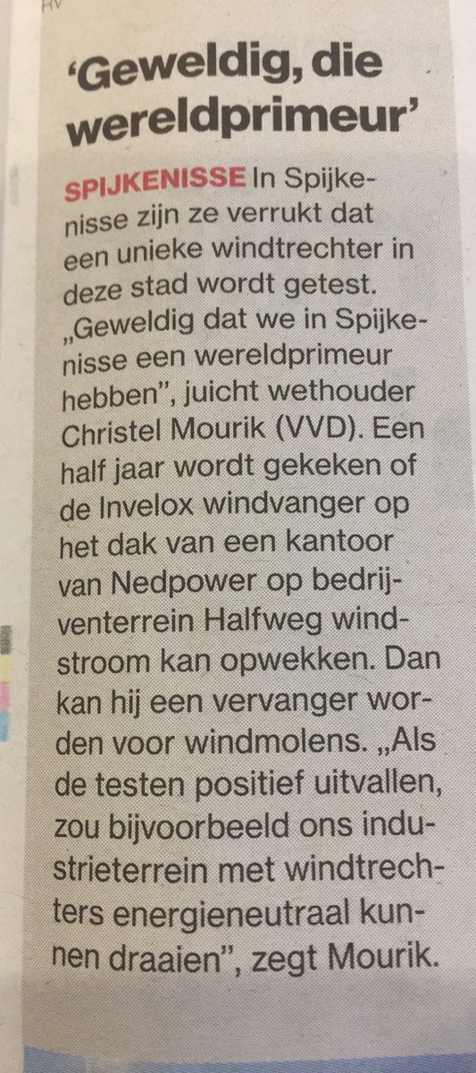 NedpowerSWH's tweet photo. 'Geweldig, die wereldprimeur' @NedpowerSWH #invelox #windturbine #spijkenisse https://t.co/ho8amtYurS