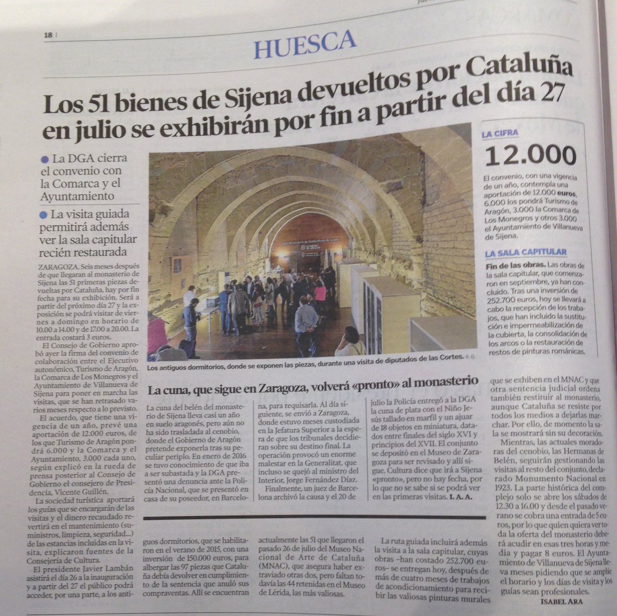 Desde el viernes 27 se podrán ver las primeras 51 obras devueltas a Sijena. Mañana podrás saberlo todo con <a href="/Inde/">Mari Menjón</a> en enLATAmus, a las 19:30h