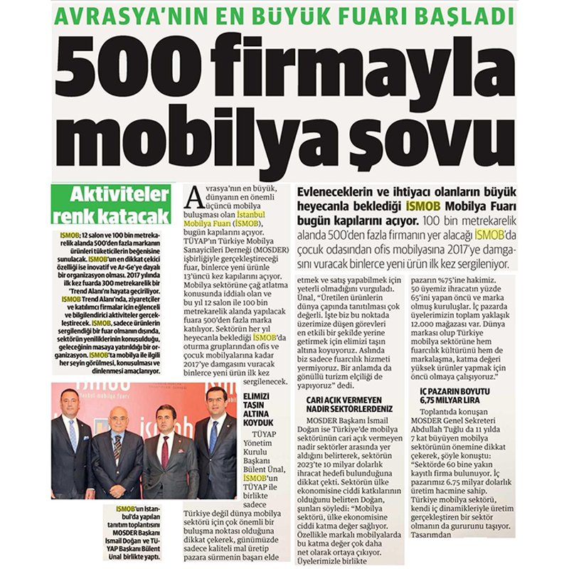 TMOSDER's tweet photo. 500 Firmayla Mobilya Şovu
Yeni Şafak Gazetesi haber yansıması
#haber #mobilya #ismob #tasarım https://t.co/a16CxQKddQ