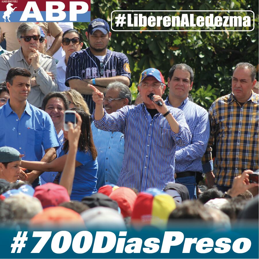 #700DiasPreso lleva nuestro <a href="/alcaldeledezma/">Antonio Ledezma</a> su único delito ha sido trabajar por Caracas y hablarle claro a los Venezolanos #LiberenALedezma