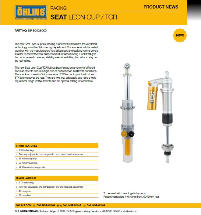 Productnews, Racing Seat TCR. #Öhlins #TCR #STCC