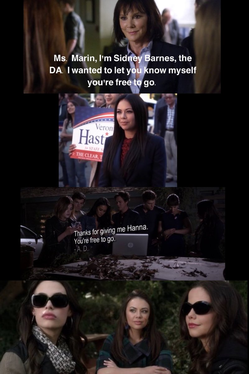 prettyliarsclue's tweet image. #PLLFunTheory The Trial of of the Century AD message black glove masks 🎭 oh my @imarleneking @thatmarciaclark @JanelParrish @chloebridges