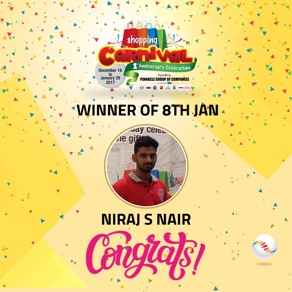 sobhacitymall's tweet photo. CONGRATULATIONS to NIRAJ! The Shopping Carnival isn't over yet. The next winner could be you.
#sobhacitymall #shoppingcarnival #celebrations https://t.co/q3fDnsN9pj