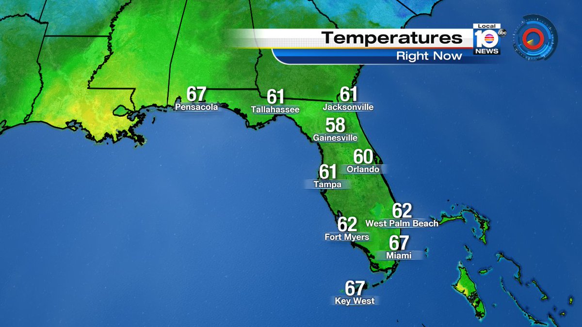 Warm all across Florida with the only city in the 50s...Gainesville! https://t.co/nCSLzE4Ezu
