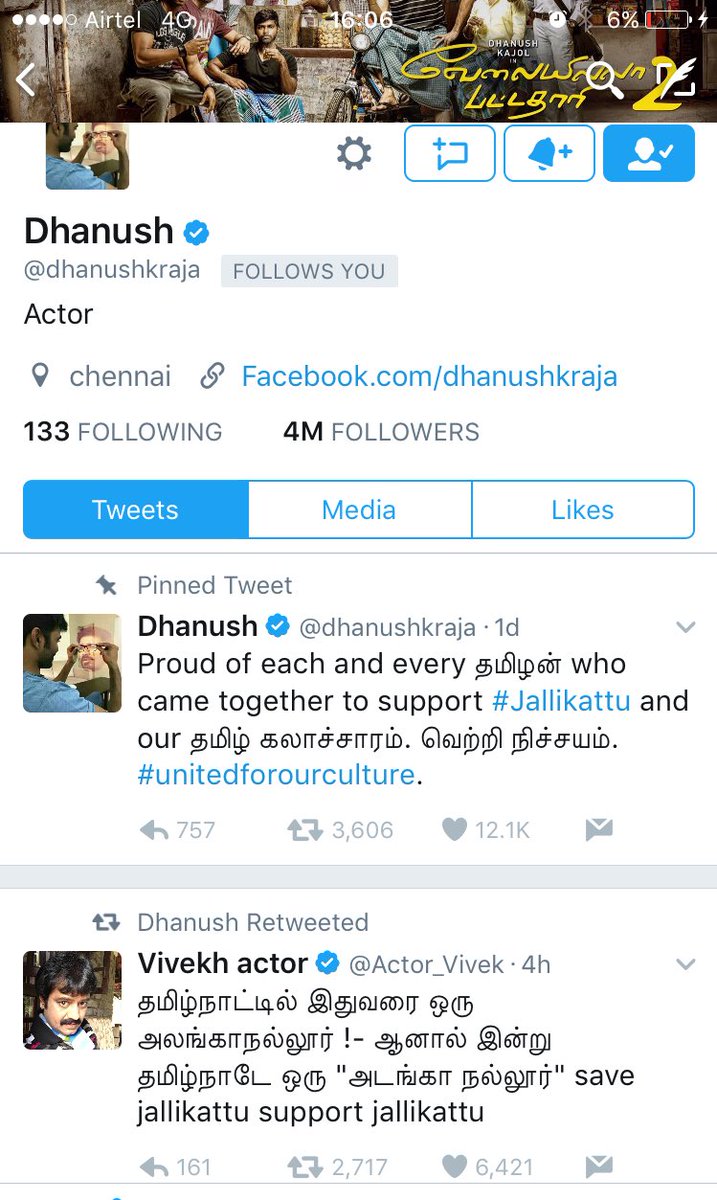 Actor_Vivek's tweet image. Thanx Dhanush for the RT