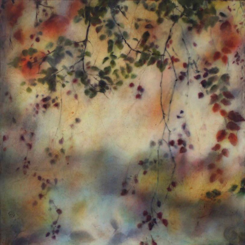 LourdesFreixa's tweet photo. "Land fall" by Joyce Gehl #encaustic #panel https://t.co/IgOQX5T5yh
