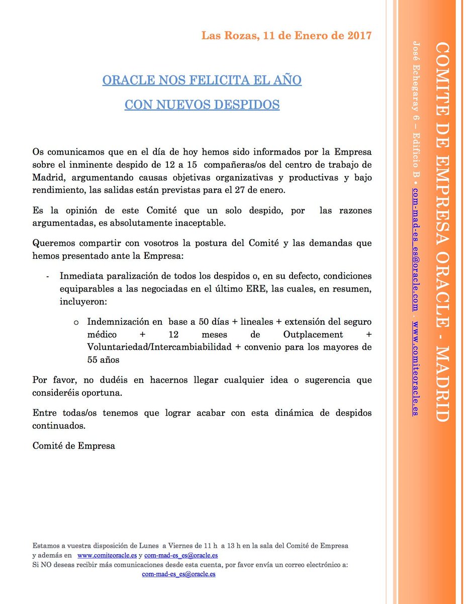 ComiteOracle's tweet image. #ORACLE NOS FELICITA EL AÑO CON NUEVOS DESPIDOS #ComiteOracle
buff.ly/2iMYpLr