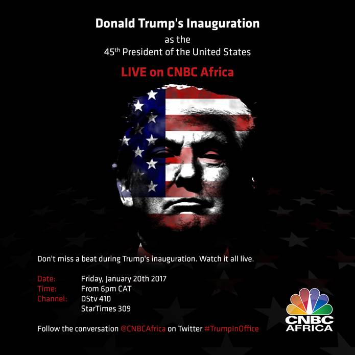 cnbcafrica's tweet photo. Watch the #TrumpInauguration on @cnbcafrica with the rest of the world at 6pm CAT on Friday, Jan 20, 2017 #TrumpInOffice #Trump https://t.co/z77OU3PjsD