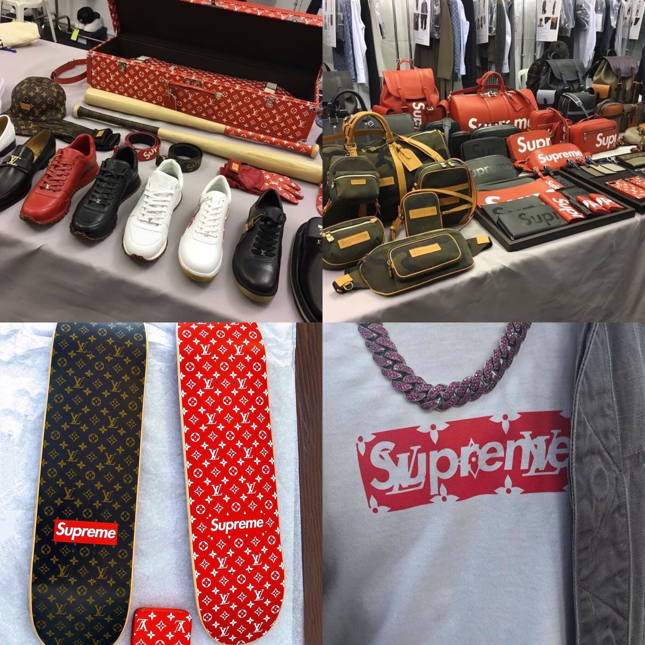 JON on X: Supreme x Louis Vuitton collab look like bootlegs from Canal  Street - too much branding. Best pieces are skate deck, BOGO, & bat  #supremelv  / X