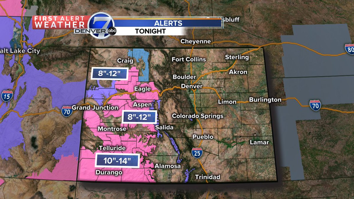 LisaDenver7's tweet photo. Winter weather alerts go into effect later today! More snow for the ski resorts. #WeekendSkiing #cowx @DenverChannel https://t.co/kcGVdX9o09