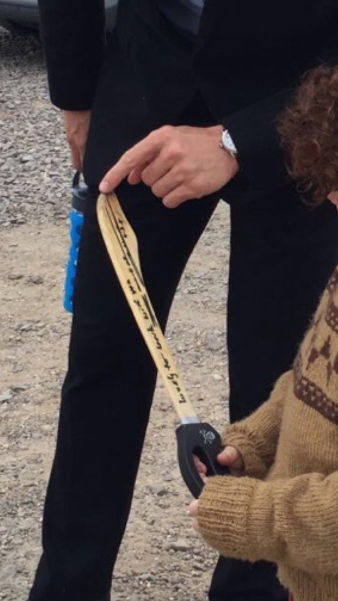 Cumberbuddy's tweet photo. Benedict and Tom, the cutest mini Sherlock! 
Benedict'd signed his sword "lovely to work with you xxx". *heart doubles in size* https://t.co/0AeGtaCr3C