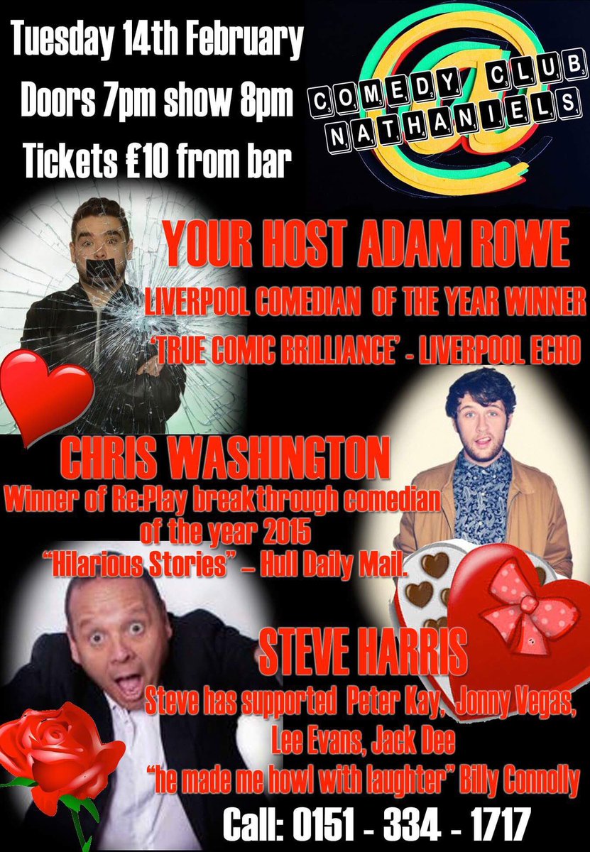 COMEDY CLUB:VALENTINES SPECIAL💕TICKETS ONLY £10
DOORS 7pm SHOW 8pm <a href="/What2doUK/">What2doUK</a> <a href="/adamrowecomedy/">Adam Rowe</a> <a href="/KCWHairdesign/">Fake it hair& beauty</a> <a href="/Wirral_Buzz/">WirralBuzz</a> <a href="/bromboroughvca/">Bromborough Village</a>