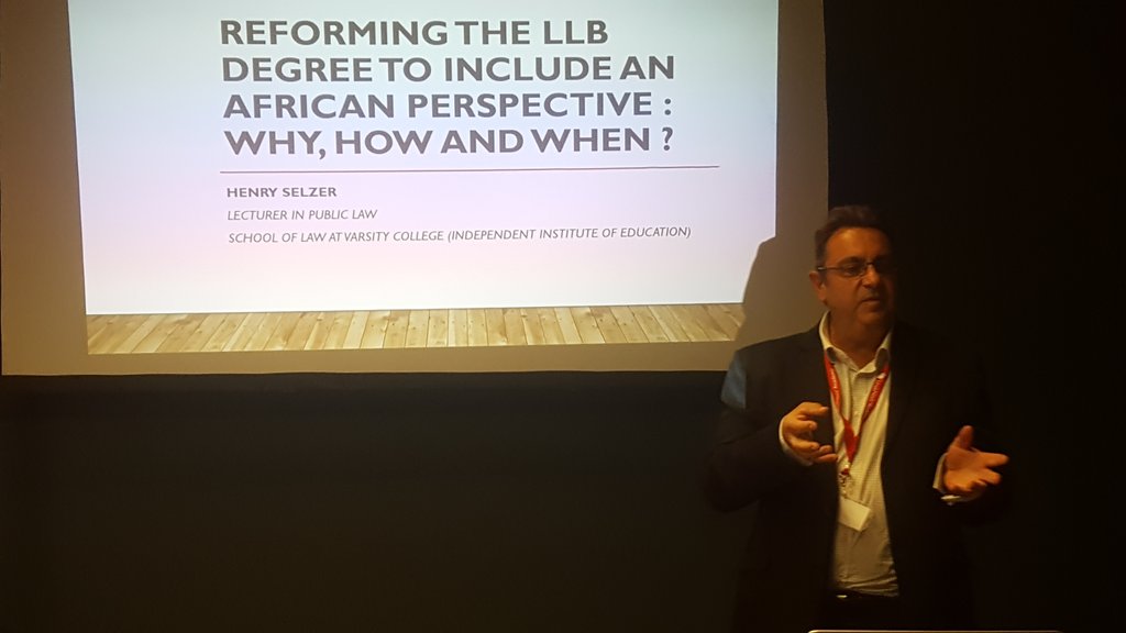 KaplanFiona's tweet photo. Henry Selzer, Varsity College School of Law lecturer, addressing Legal Education session at #SLTC2017 Swakopmund conference. https://t.co/FgJMJ2PkDg