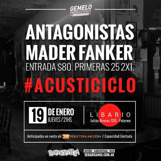 Antagonistasok's tweet photo. Es hoy amigos! Esperamos verlos a todos en nuestra 1er fecha del 2017! 21hs en #LibarioBar https://t.co/wVneKWZpNc
