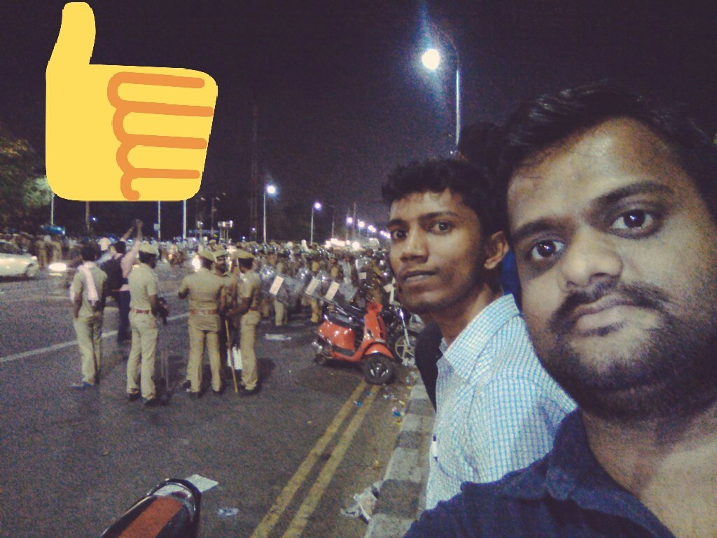 webvishnu's tweet image. #SaveJallikattu #Tamilanda Me with my friend yos supporting for Tamil traditional Game Jallikattu