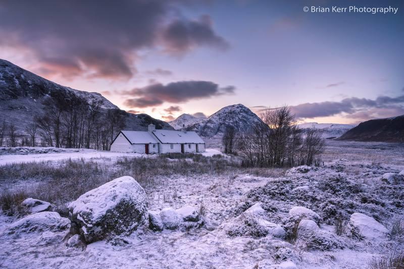 Black Rock Cottage &amp; the snow capped Buachaille Etive Mor, #Glencoe. #Highlands 📷 FB/Brian Kerr Photograph