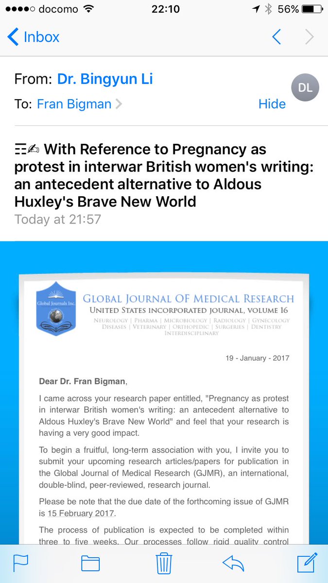 franbig's tweet image. My first email from a predatory "academic" journal. Anyone have any horror/funny stories to share? #fakejournal