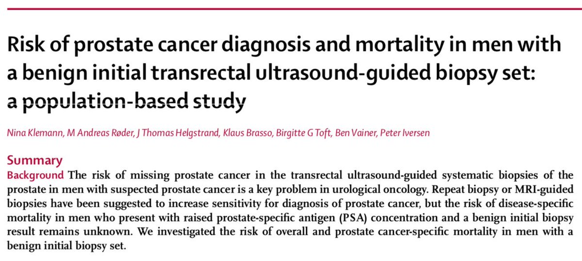 DrCzarniecki's tweet photo. 20-year risk of dying from #prostatecancer after 1st negative prostate biopsy is LOW (0.7-3.6%): https://t.co/jl1LhRvqTK @TheLancetOncol https://t.co/qzm2sGZ9UH
