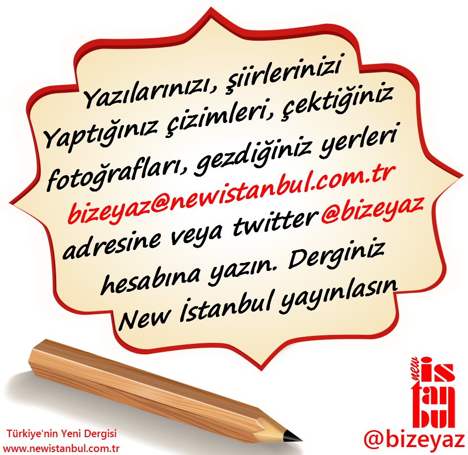 newistanbuldrg's tweet photo. Yazılarınızı, şiirlerinizi, çektiğiniz fotoğrafları bizeyaz@newistanbul.com.tr adresine gönderin, yayınlayalım! #bizeyaz #Newİstanbul https://t.co/6l8dOe2Cdb