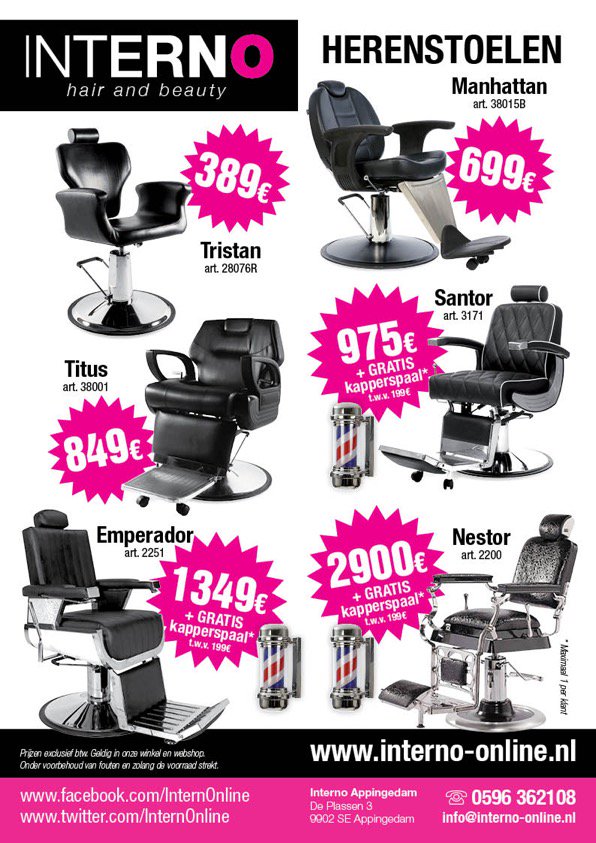 InternOnline's tweet image. #Gratis kapperspaal bij aankoop van #Emperador #Santor of #Nestor #Herenstoelen.T.w.v. € 199.00 @InternOnline #Barberpole