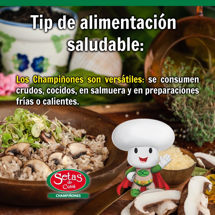 SetasdeCuiva's tweet photo. Buenos días familia @SetasdeCuiva, Superchampi les trae un tip de #Alimentacion saludable. #FelizJueves #consejos https://t.co/NMZlDJqsR6