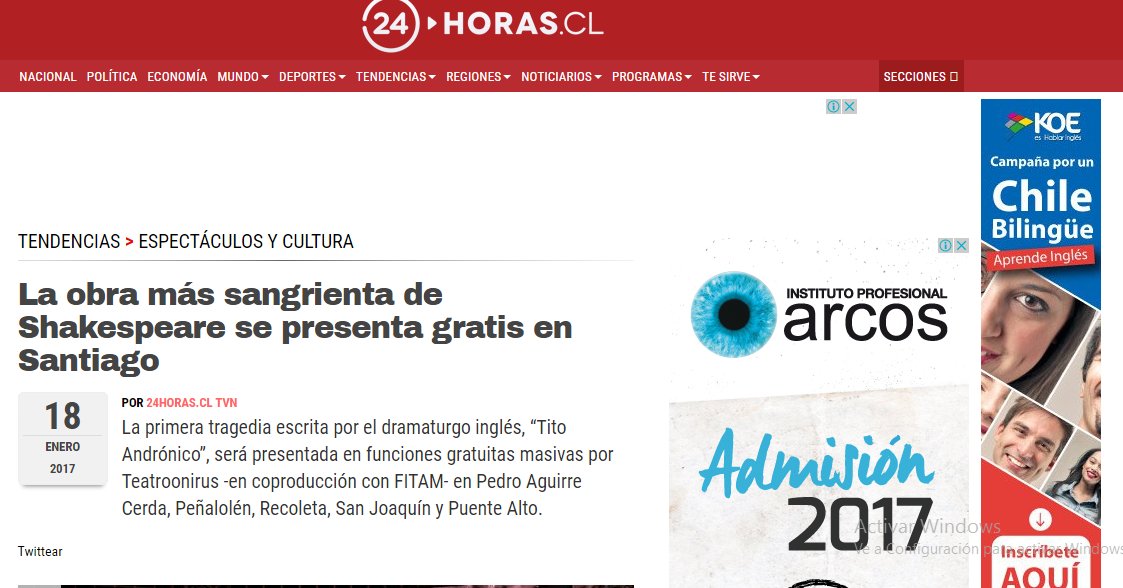 Tito Andrónico en 24horas.cl (TVN)