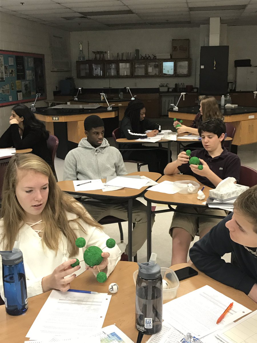 MsFusinaChem's tweet photo. Using styrofoam balls to build VSEPR models to visibly and tangibly see the shapes #TangibleScience #SaintsLearn https://t.co/86nnhmAbfP