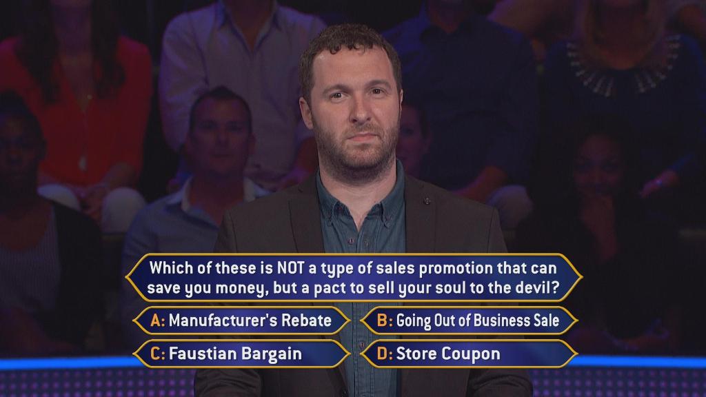 MillionaireTV's tweet photo. This man is having a devil of a time playing on today’s #GetawayWeek #MillionaireTV. Tune-in info at https://t.co/CYfxdtf0Xa https://t.co/h3e43Ec8xh