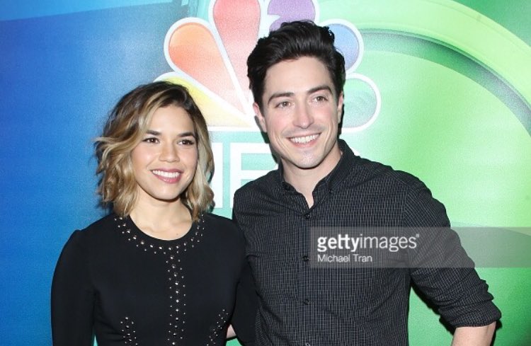 JonahandAmy's tweet photo. America Ferrera and Ben Feldman attended the NBC Universal Winter Press Tour yesterday (1/18/17). #NBCUTCA #TCA17 #Superstore https://t.co/iSfzkayTab