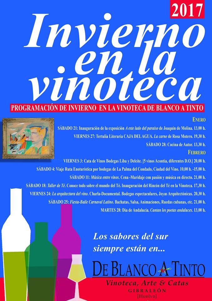 DisplayHLV's tweet photo. Buenas propuestas culturales nos trae la Vinoteca De Blanco a Tinto. 😉 #gibraleon #cultura #invierno https://t.co/r6HkIyKcVl