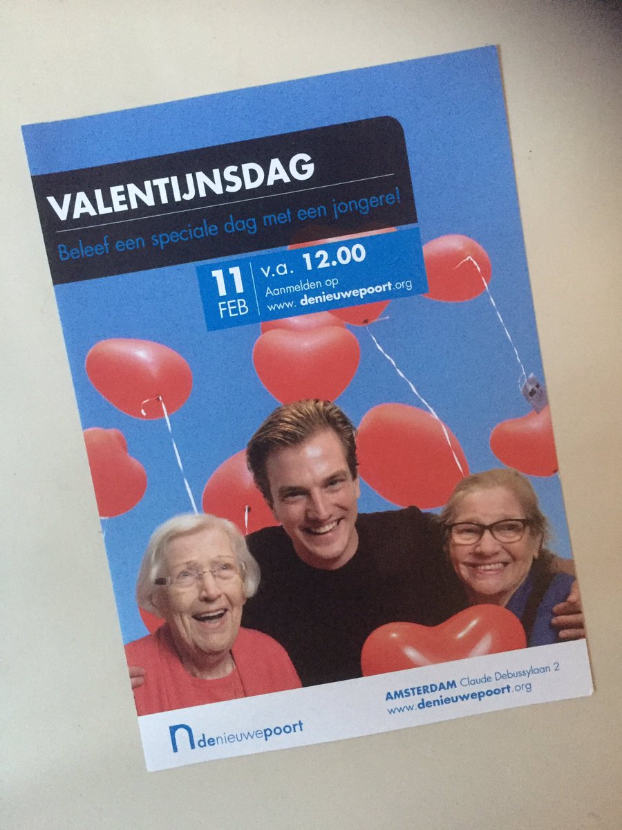 Daar bloeit iets moois! Valentijnsdag 11 feb 2017. Jongeren daten senioren. Laatste kaarten... <a href="/DeNieuwePoort/">De Nieuwe Poort</a>  @020amsterdamzuid <a href="/Dynamo020/">Dynamo</a>