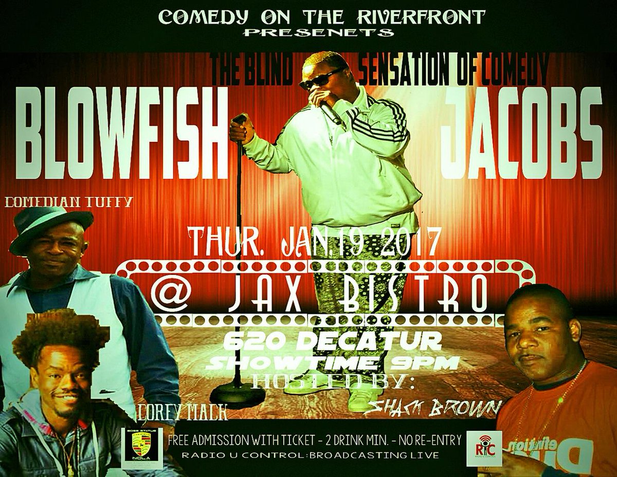 TONIGHT: Jax Brewery in #FrenchQuarter 9pm. Best comedy in #NOLA courtesy of my boy Tuffy. He's 6thWard real &amp; HILARIOUS! Free, 2 drink min