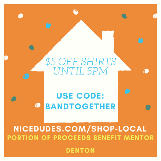 BTDentonFest's tweet photo. $5 off shirts until 5pm! Retweet this! https://t.co/kKVKvpzDhn Use code: BANDTOGETHER ❤ https://t.co/VDXQJdS1an