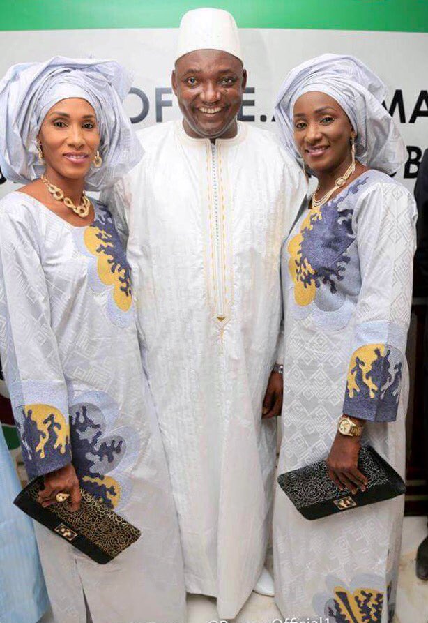 freejobe39's tweet photo. Newly sworn-in President of The #Gambia, H.E Adama #Barrow with his two wives at the swearing in ceremony in #Dakar today https://t.co/WnxVxA0xQs
