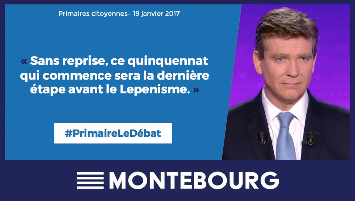 montebourg's tweet photo. L'urgence c'est la lutte contre le chômage #PrimaireLeDebat #Montebourg2017 https://t.co/1Arop6iofd