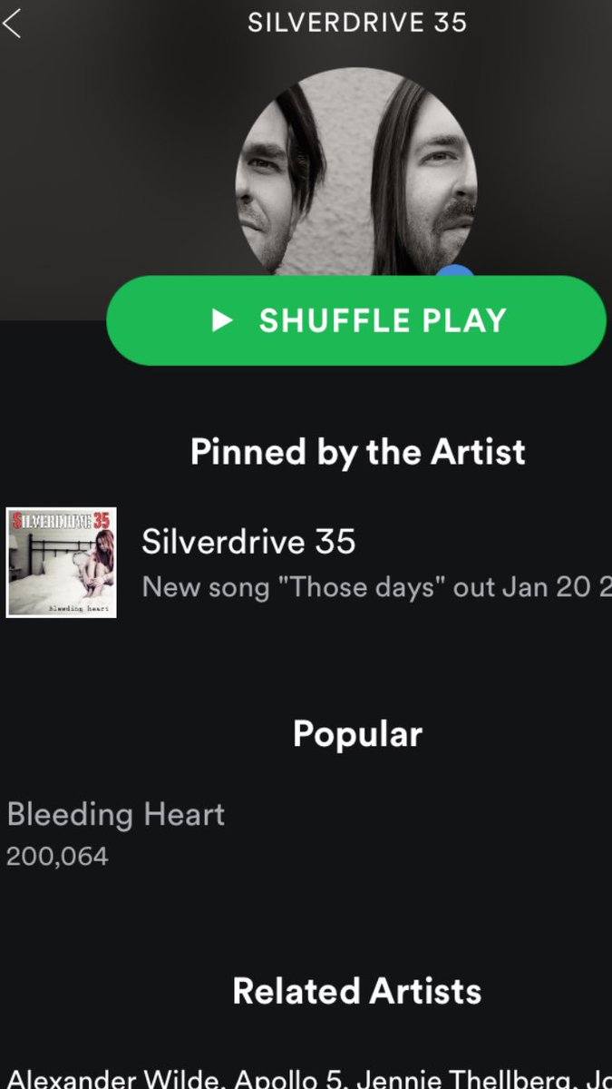 SD35FanPage's tweet photo. @Silverdrive35 @EliStream #bleedingheart officially has over 200k hits on @Spotify !!! Right before your new single drops tomorrow!!;) 🙌🎶✌️️ https://t.co/pbygwYntiB