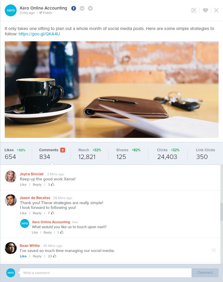 Here's a closer look at our integrated analytics and comments features. 

#Entrepreneurship #SocialMedia #SocialMediaManagement