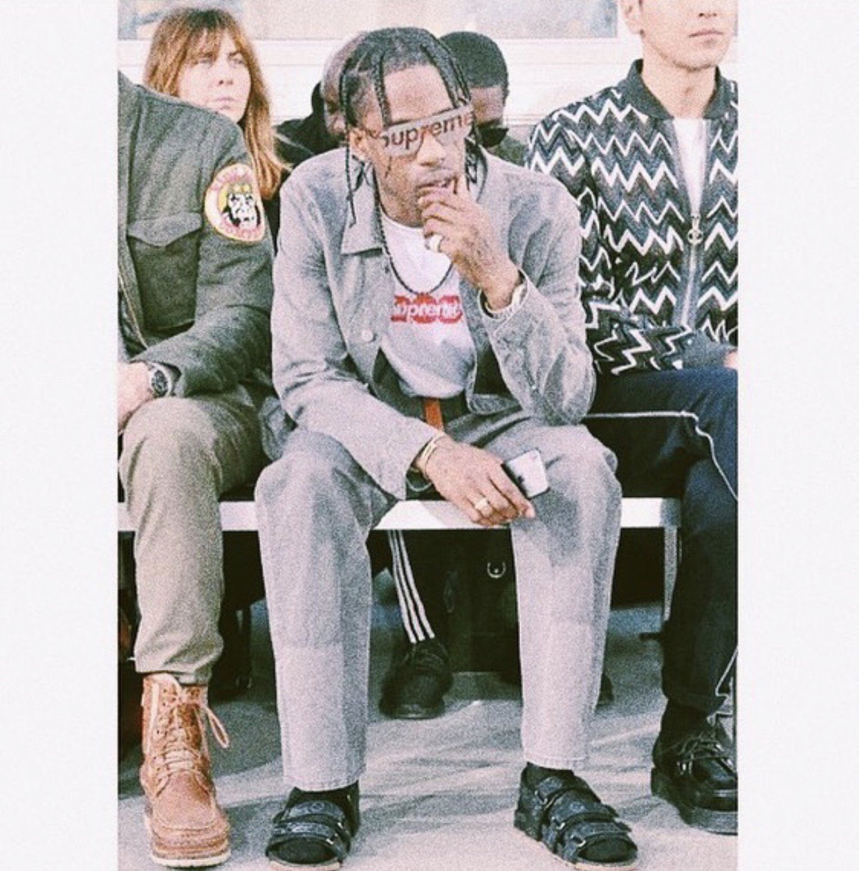 Heated Sneaks on X: Travis Scott roping Supreme x LV pieces once again.  Glasses, Scarf + more 🔥. Supreme Bot (SS17):    / X