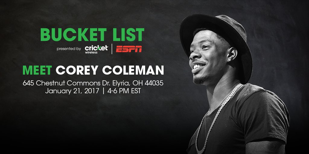 Cricketnation's tweet photo. Ready to get your game face on, #Cleveland? Come see us on 1/21 from 4-6PM to meet @TheCoreyColeman. #FanBucketList https://t.co/RM1xxRRwib