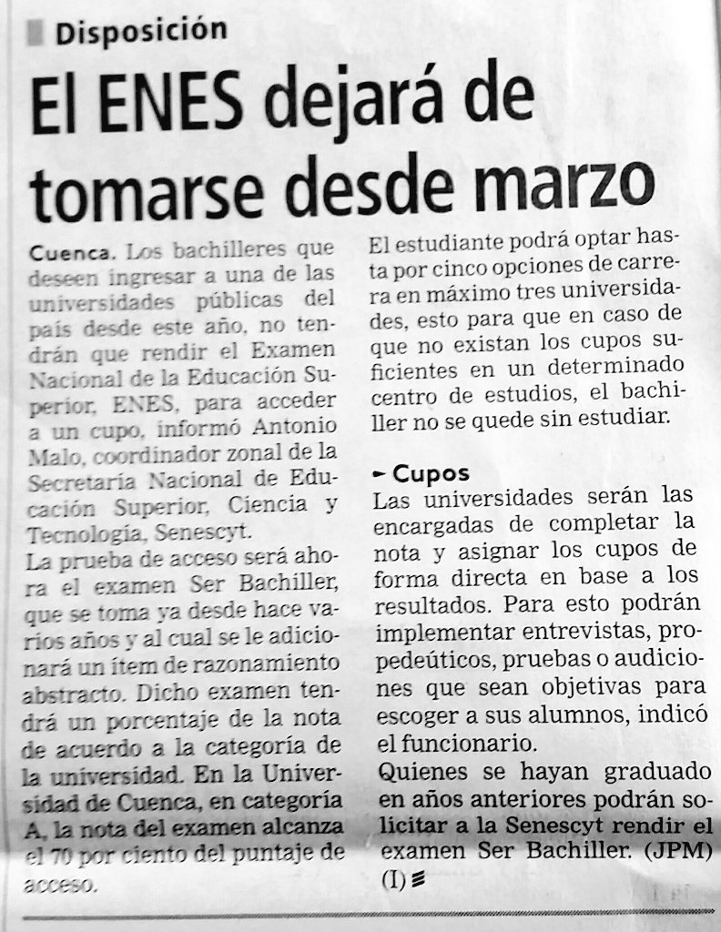 diego_vintimill's tweet photo. Tal como establece la #LOES, el ENES cumple con su plazo, ahora será el examen de grado (Ser Bachiller) el que determine cupos en las U. https://t.co/3l65AbyTZK