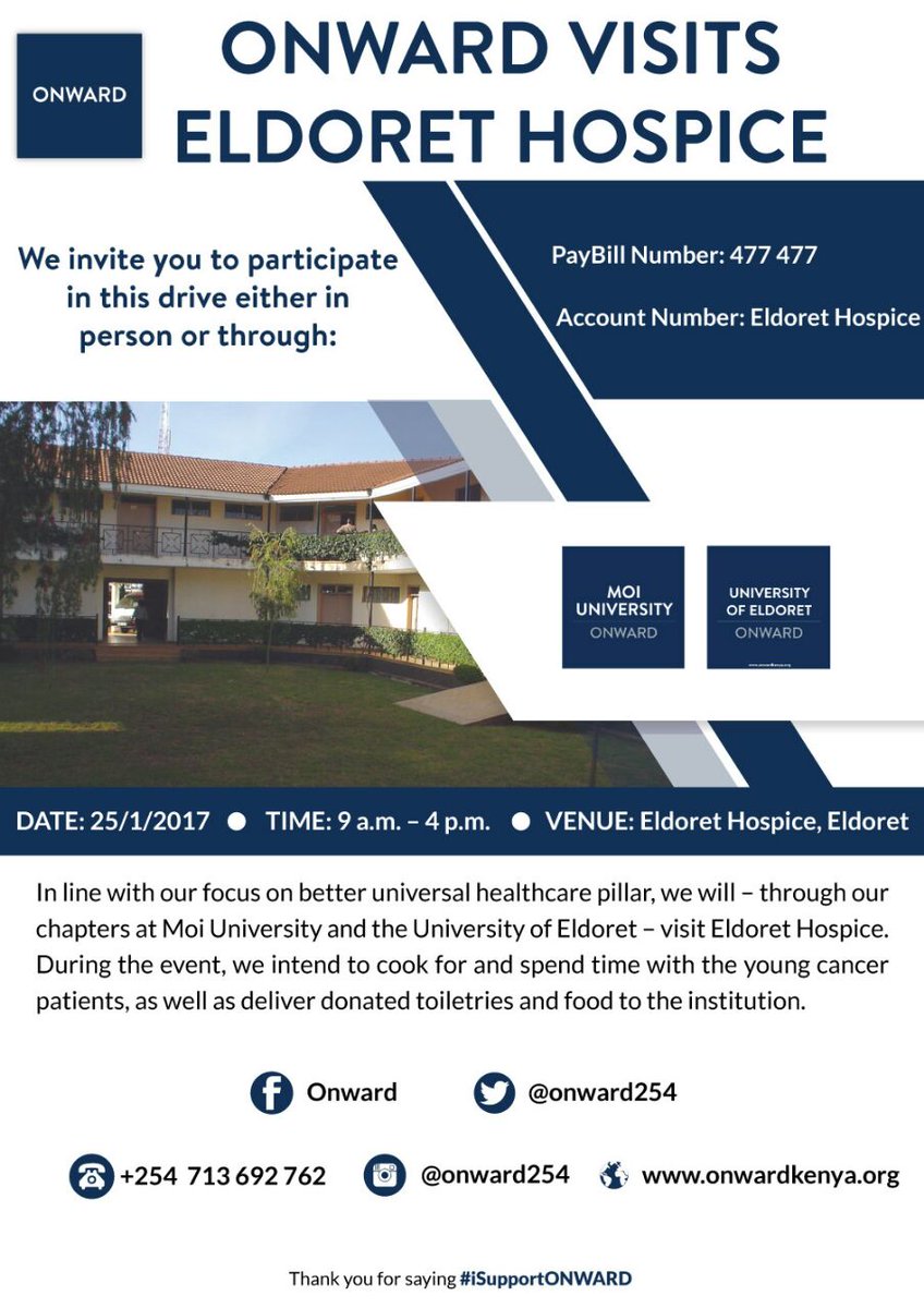 LilKoima's tweet photo. Join me &amp; @Onward254 team on 25th January as we visit &amp; share with young cancer patients at Eldoret Hospice #ISupportOnward @yegonemmanuel_ https://t.co/RBxKKzNm4G